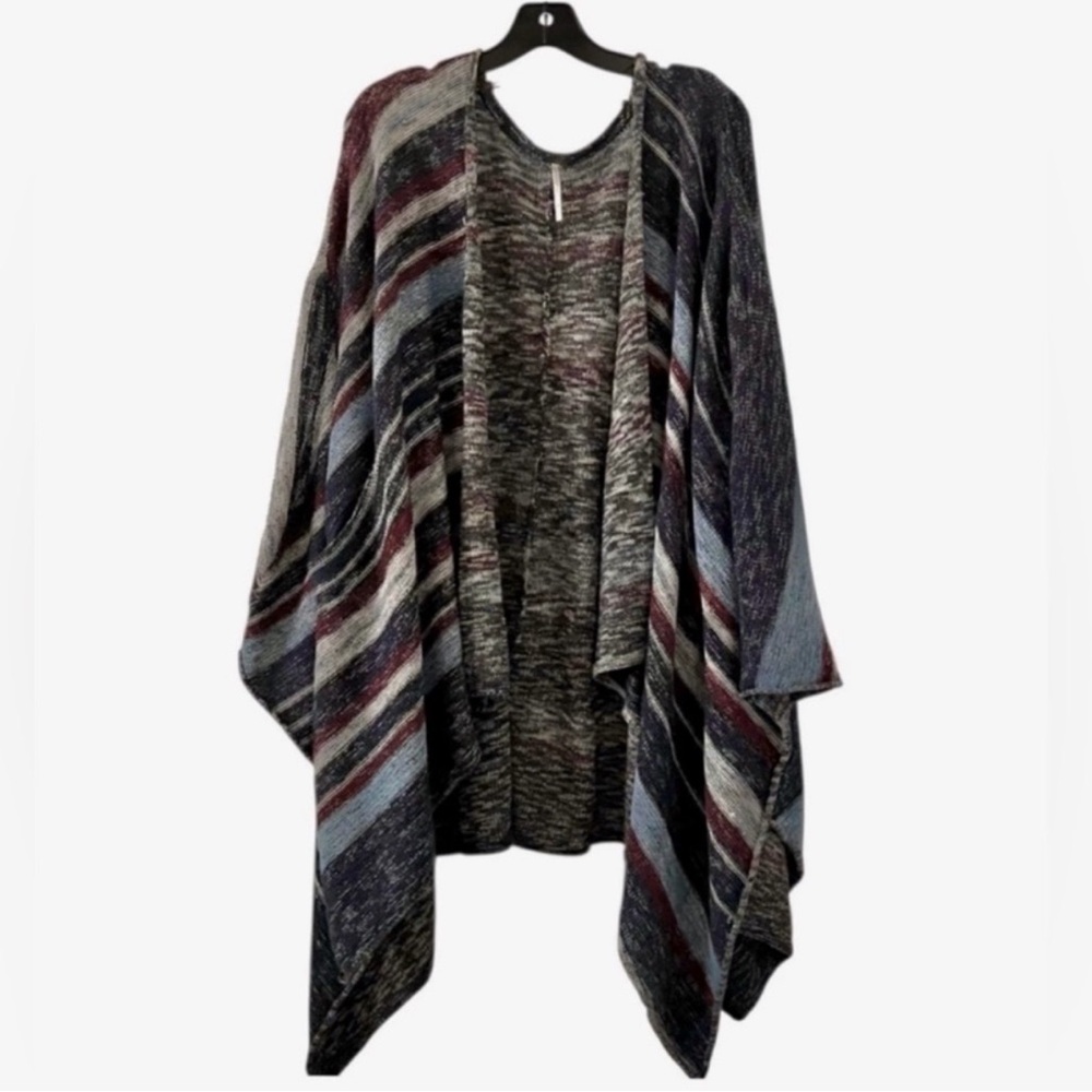 Free People Poncho Cardigan Sweater Boho Striped Asymmetric Large